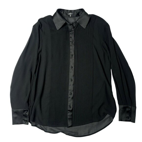 Dynamite Sheer Button Up Blouse Tuxedo Style Black Size XXS - Picture 3 of 11